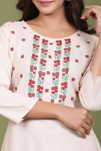 Yufta Women Pink Yoke Design Embroidered Kurta