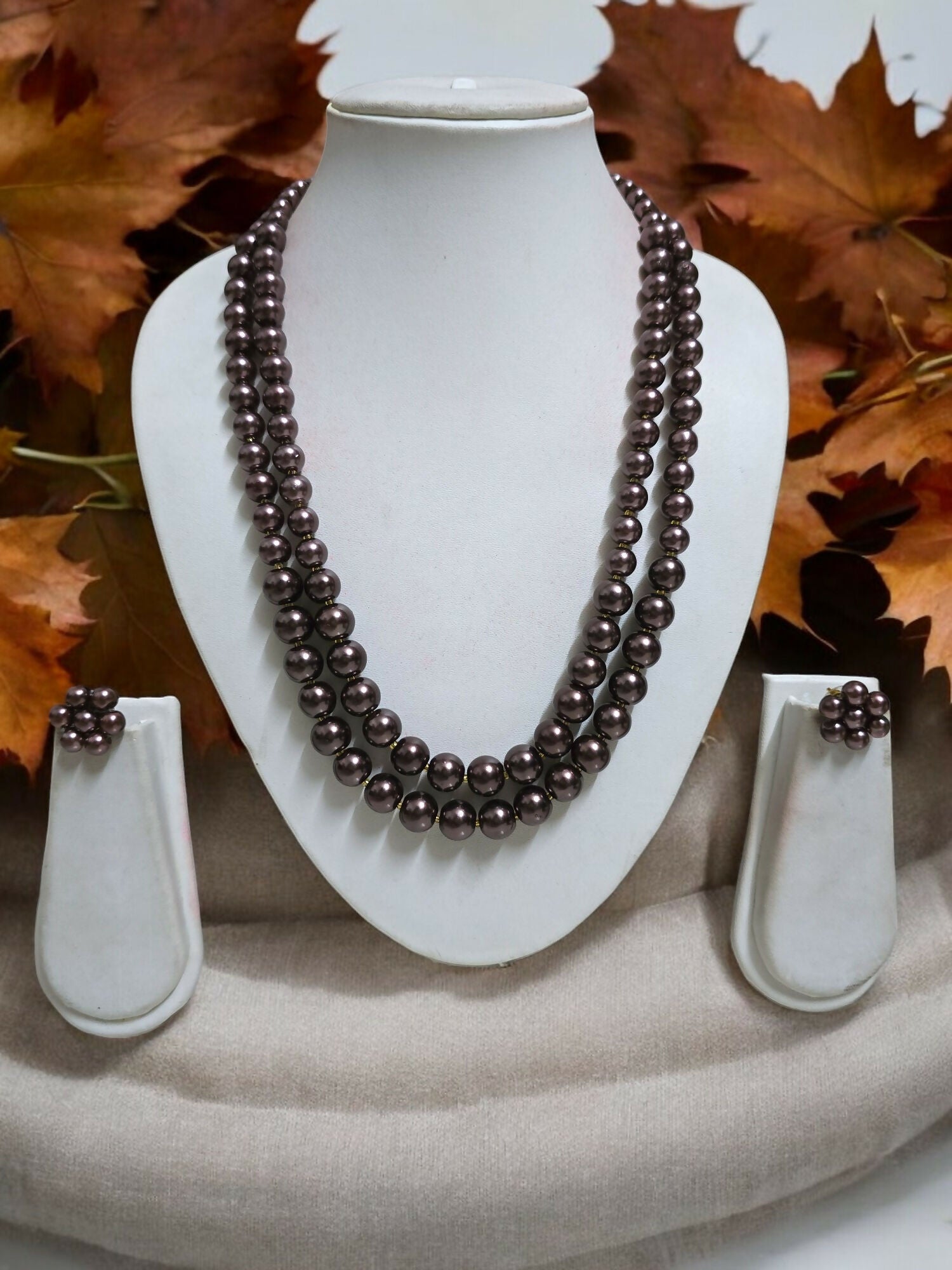 Inhanns Everyday Workwear Pearl Set (Double Layered Pearls) - Chocolate