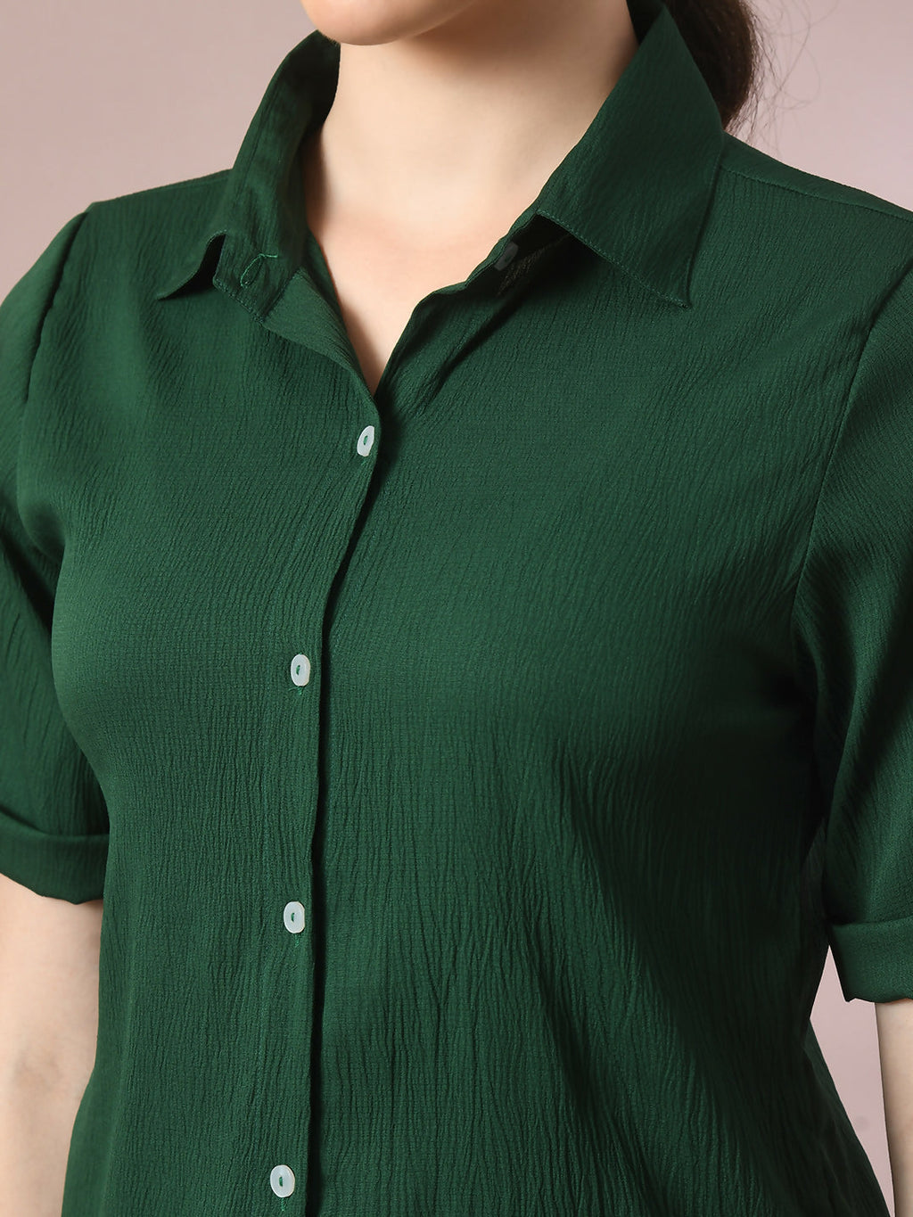 Myshka Women's Green Solid Regular Fit Shirt