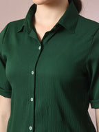 Myshka Women's Green Solid Regular Fit Shirt