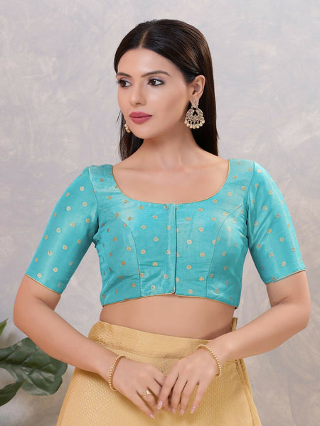 Joban Fashion Women Silk Light-Blue Stitched Blouse