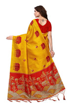 Vamika Latest Fashion Yellow & Red Kalamkari With Jhalar Khadi Silk Saree