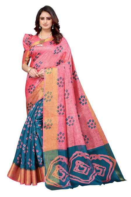 Vamika Ethnic Fire Rama Jari Border Linen Saree