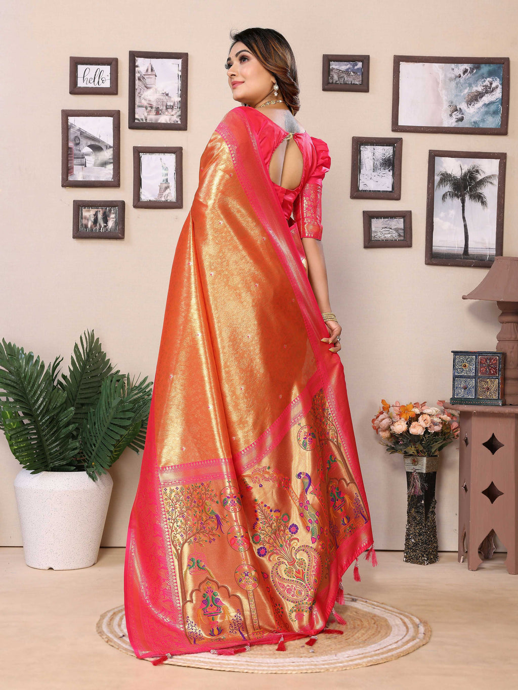 Aastha Fashion Orange Tissue Silk Weaving Saree - Distacart