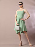 Myshka Women's Sea Green Solid Shoulder Straps Fit and Flare Party Dress - Distacart