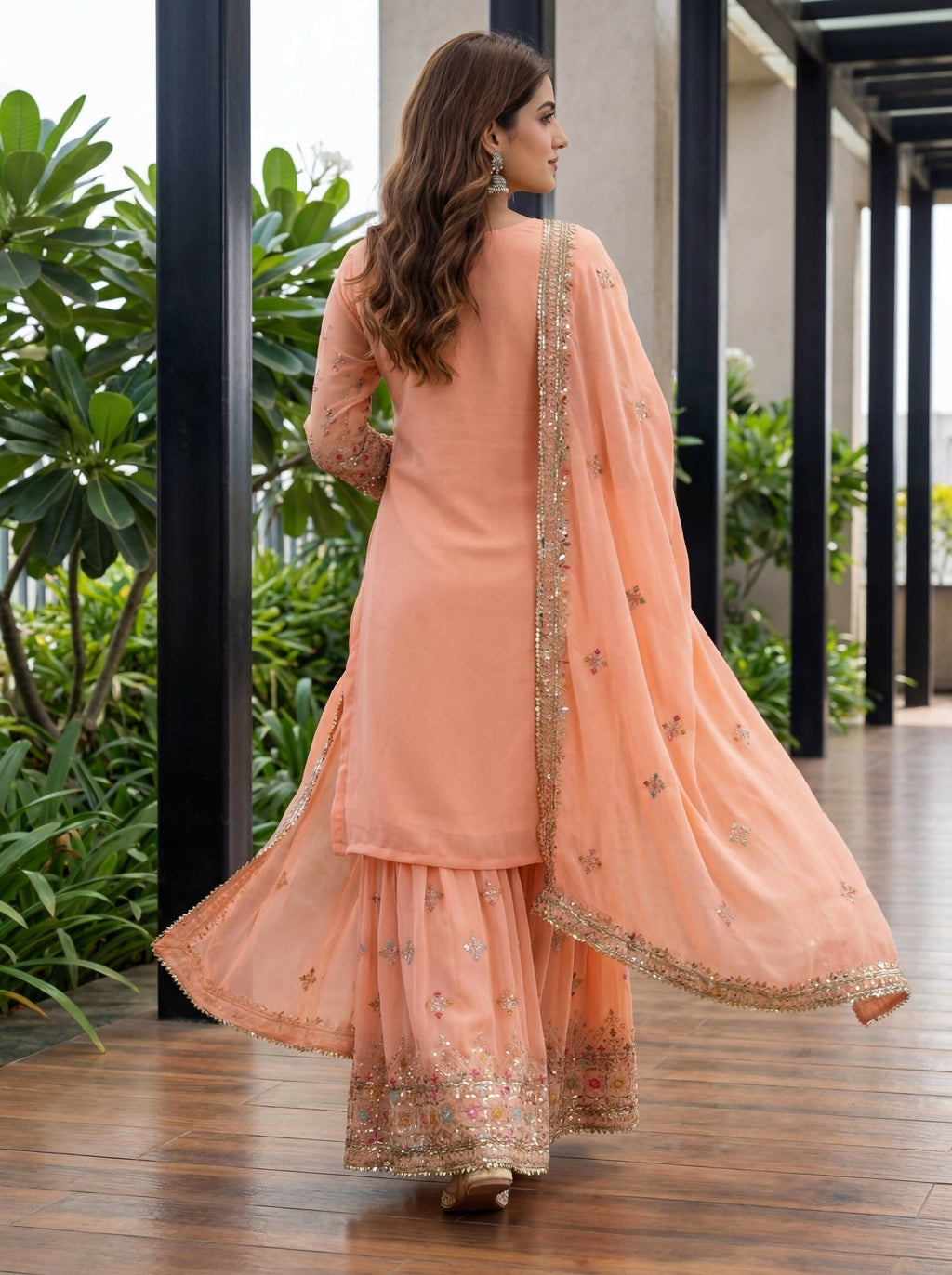 Joban Fashion Orange Georgette Embroidered Sharara Set - Distacart