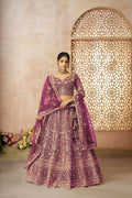 Kesar Fab Dark-Purple Net Hand_Woven Lehenga