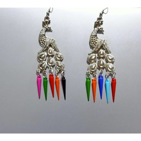 MS Fashion India Latest Fashion Peacock Silver Oxidized Earrings With Hanging Pearls