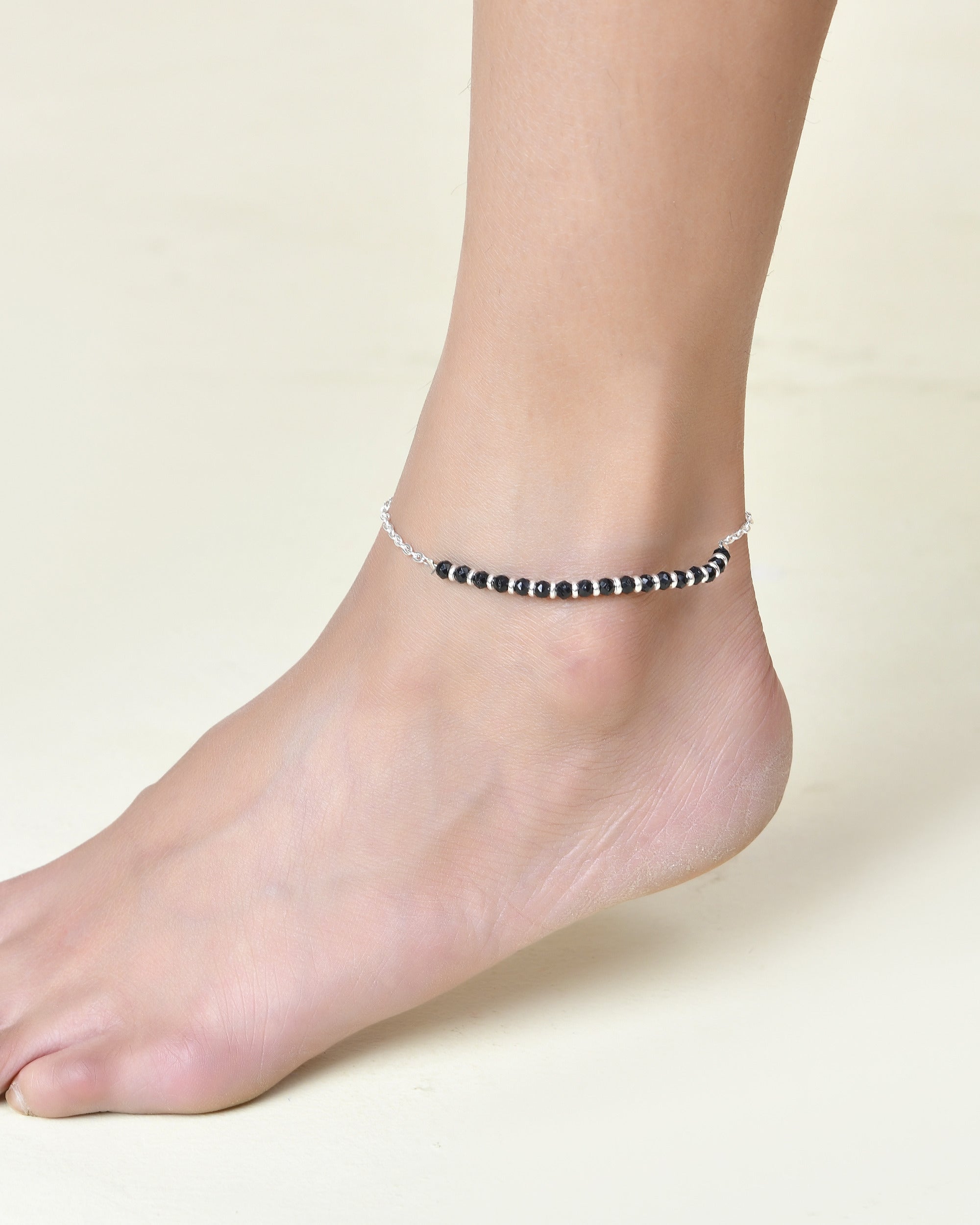 Jewels Nest Elegant Silver-Plated Black Bead Anklet – Traditional & Trendy - Distacart