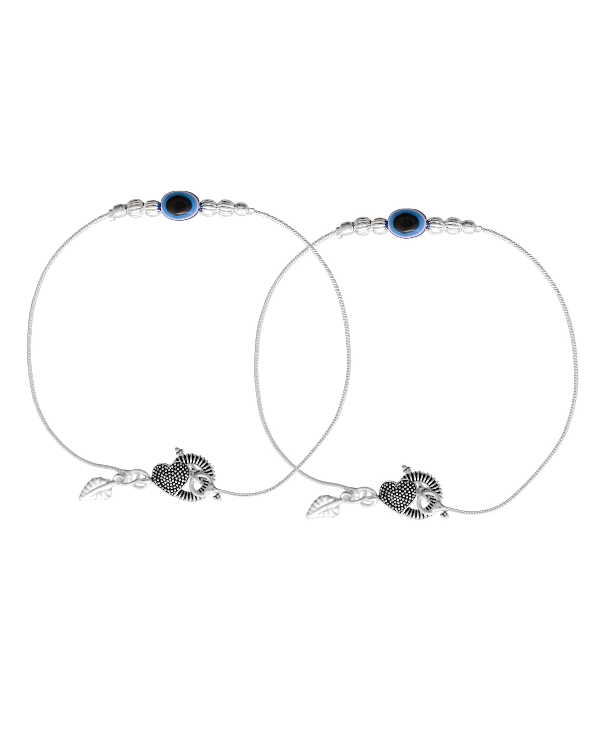 Jewels Nest Oxidized Silver Heart Charm Anklet – Boho & Traditional - Distacart