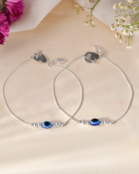 Jewels Nest Oxidized Silver Heart Charm Anklet – Boho & Traditional