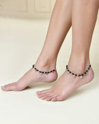 Jewels Nest Traditional Silver-Plated Black Beaded Anklet with Floral Charms - Distacart