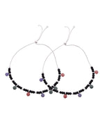 Jewels Nest Traditional Silver-Plated Black Beaded Anklet with Floral Charms - Distacart