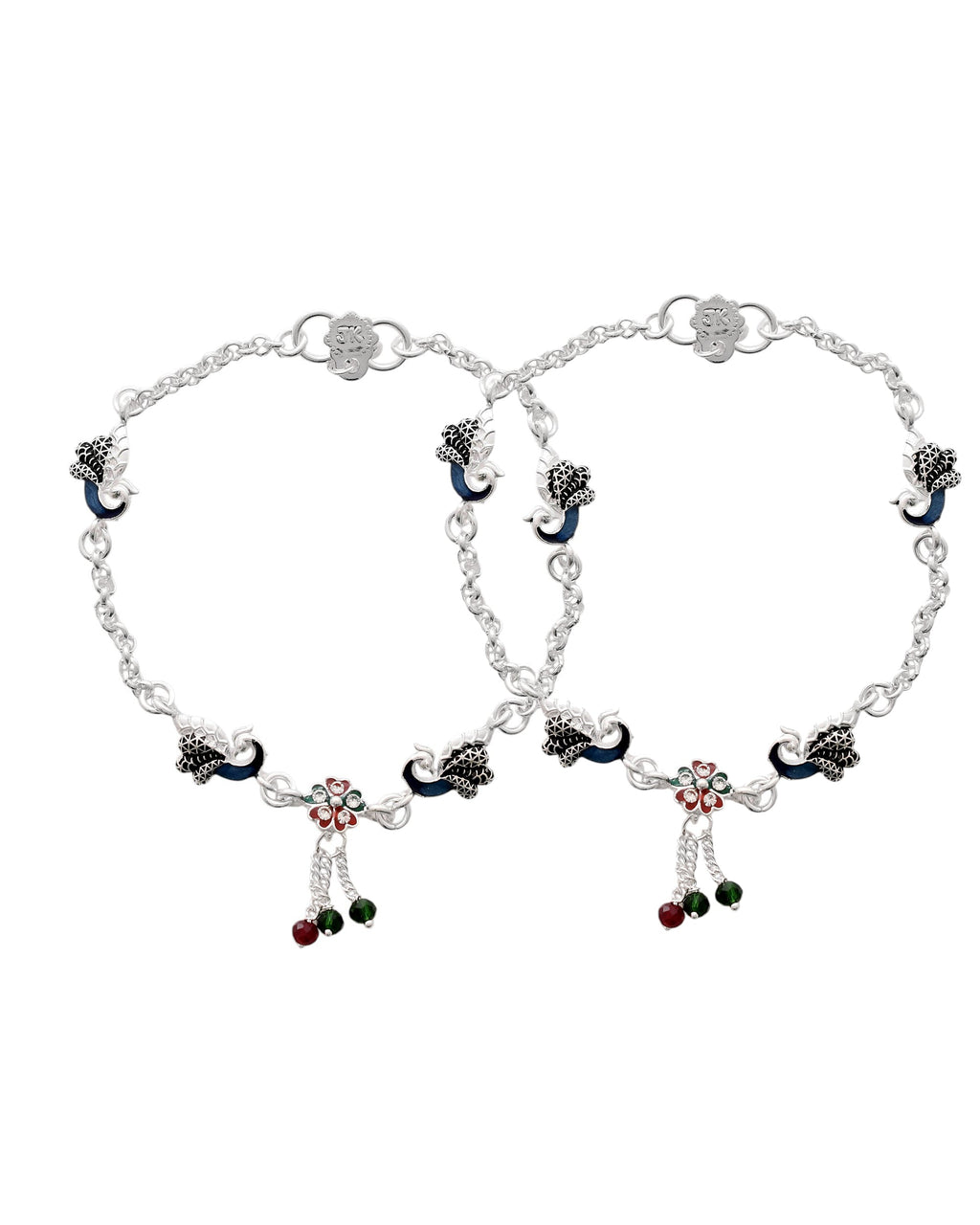 Jewels Nest Elegant Silver-Plated Oxidized Floral Charm Ankle - Distacart