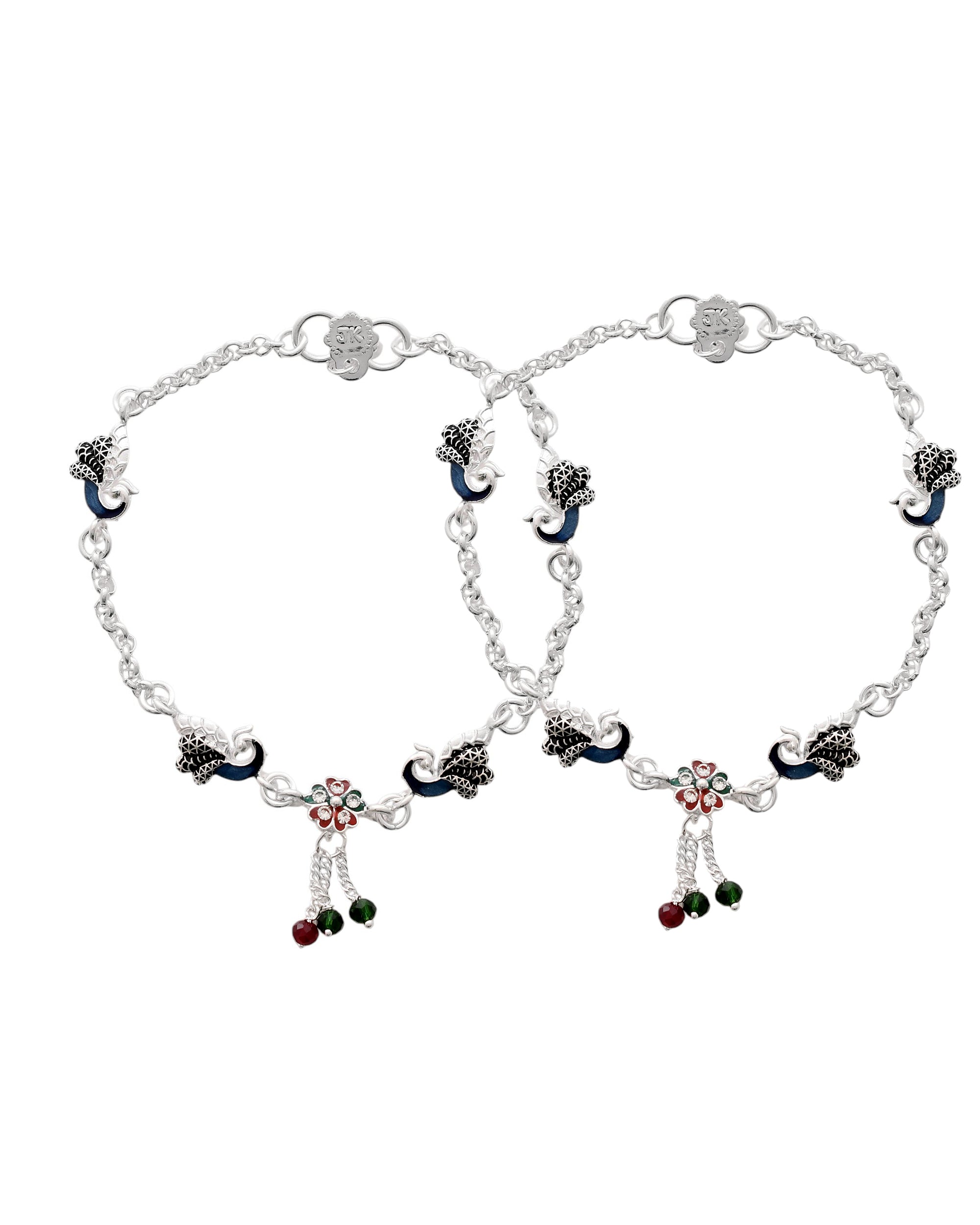 Jewels Nest Elegant Silver-Plated Oxidized Floral Charm Ankle - Distacart