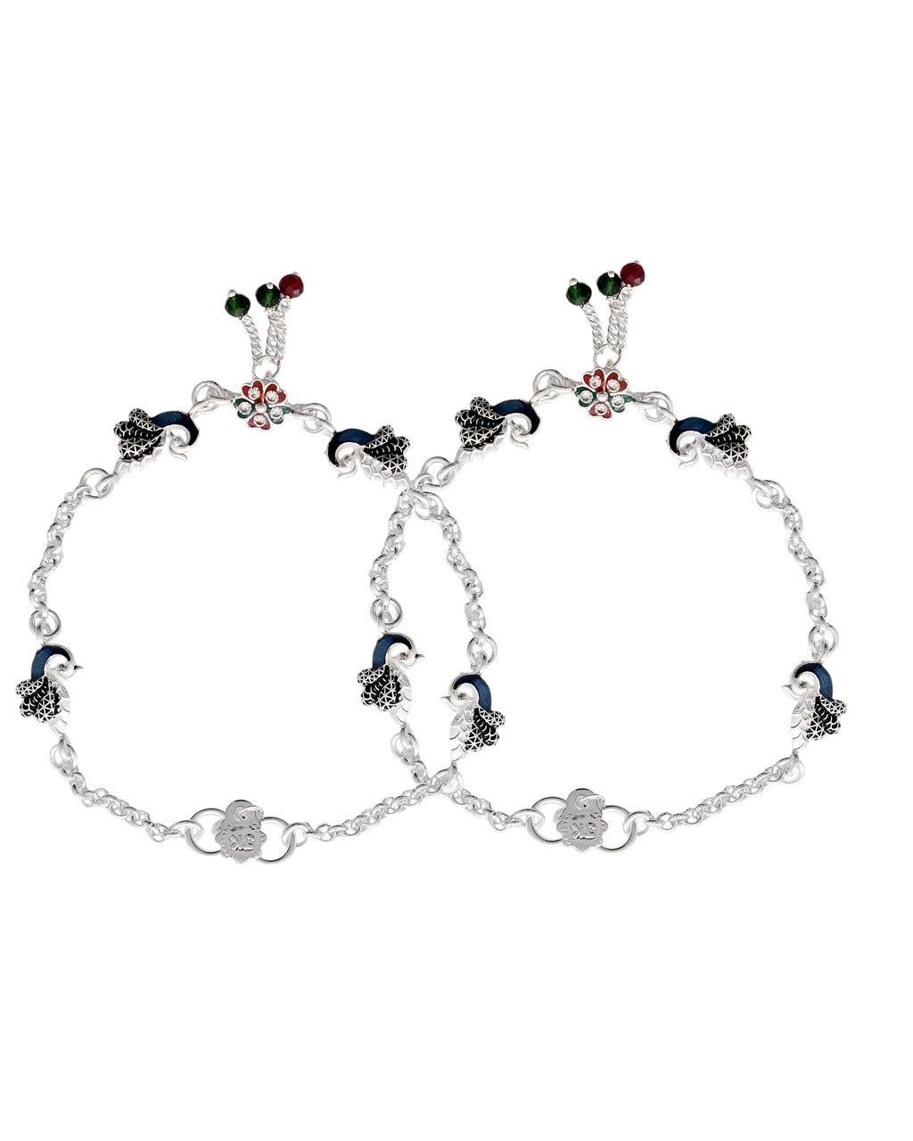 Jewels Nest Elegant Silver-Plated Oxidized Floral Charm Ankle - Distacart