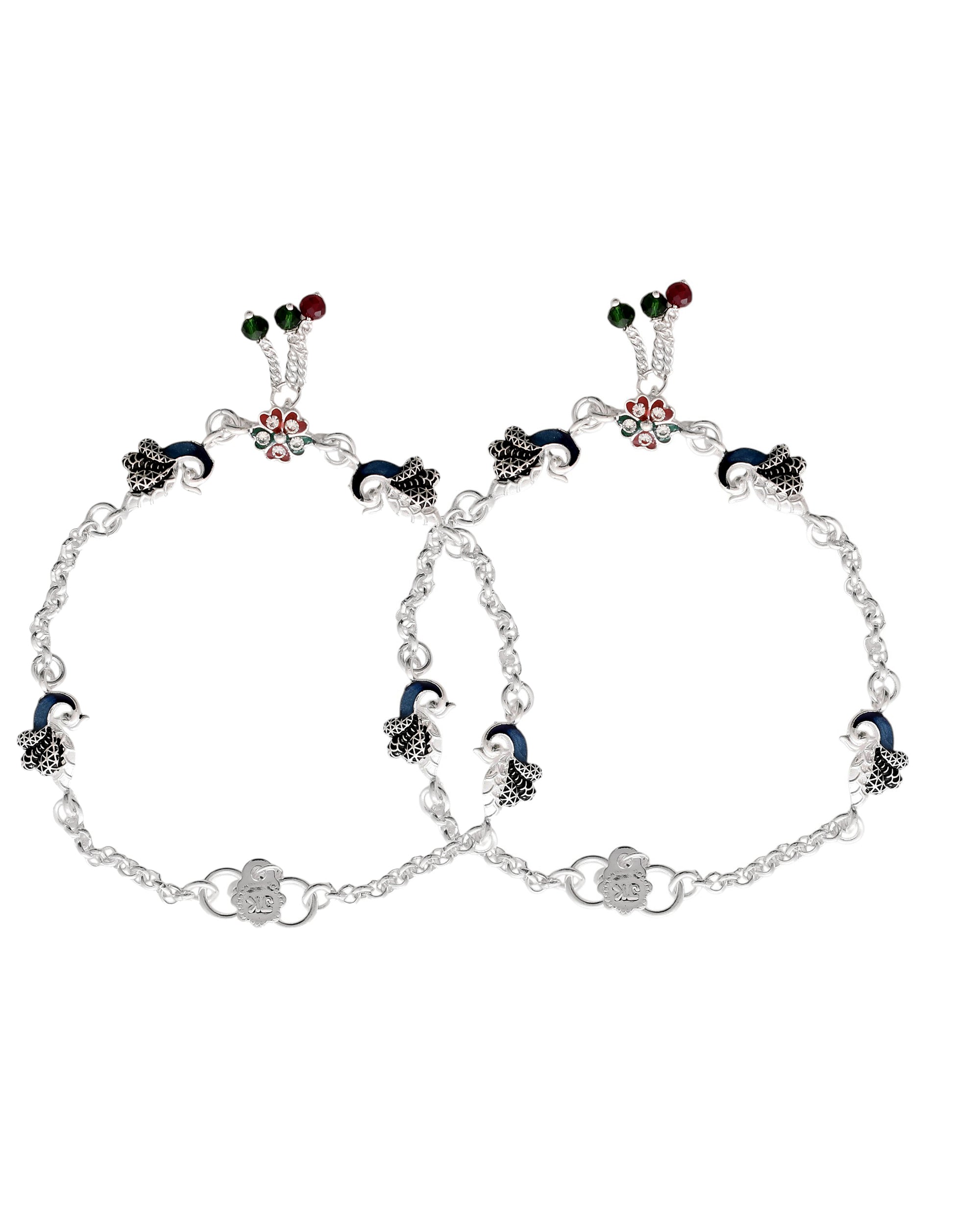 Jewels Nest Elegant Silver-Plated Oxidized Floral Charm Ankle - Distacart