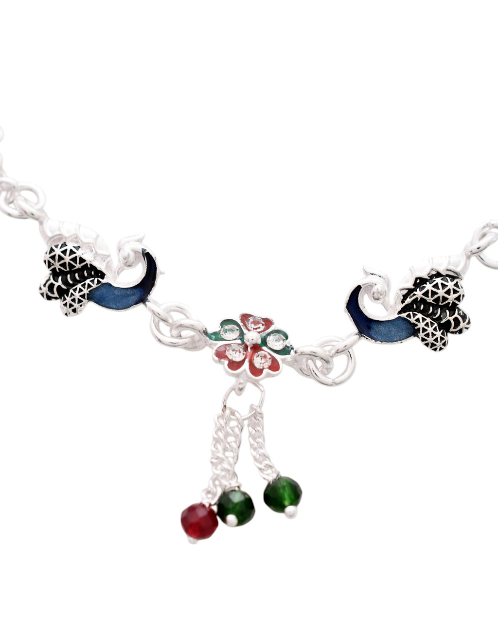 Jewels Nest Elegant Silver-Plated Oxidized Floral Charm Ankle - Distacart