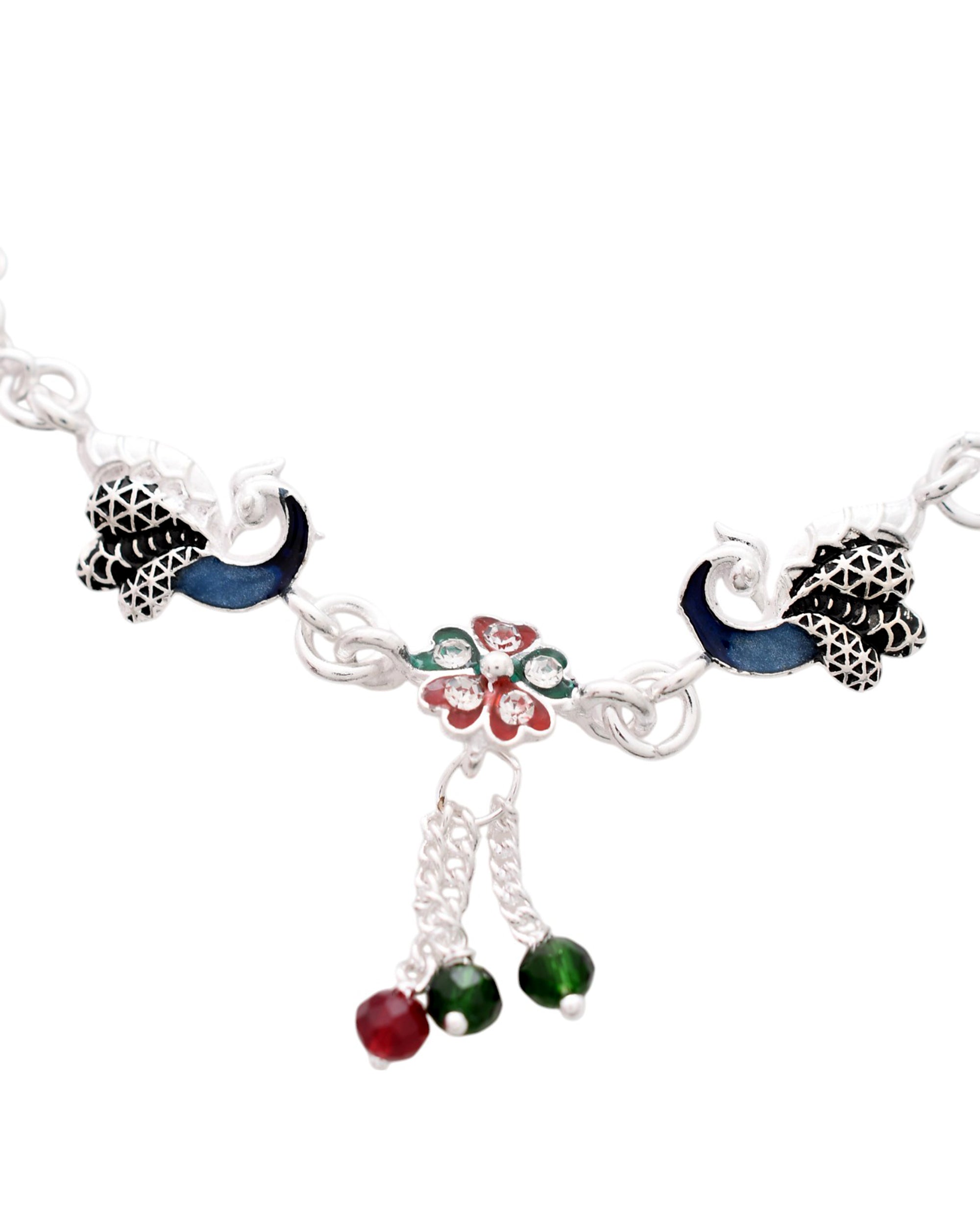 Jewels Nest Elegant Silver-Plated Oxidized Floral Charm Ankle - Distacart