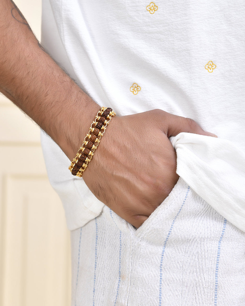Jewels Nest Elegant Gold-Polished Rudraksha Bracelet
