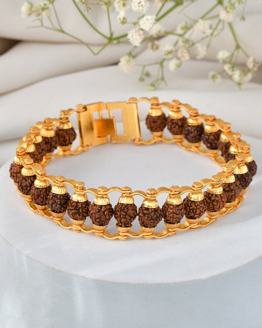 Jewels Nest Elegant Gold-Polished Rudraksha Bracelet
