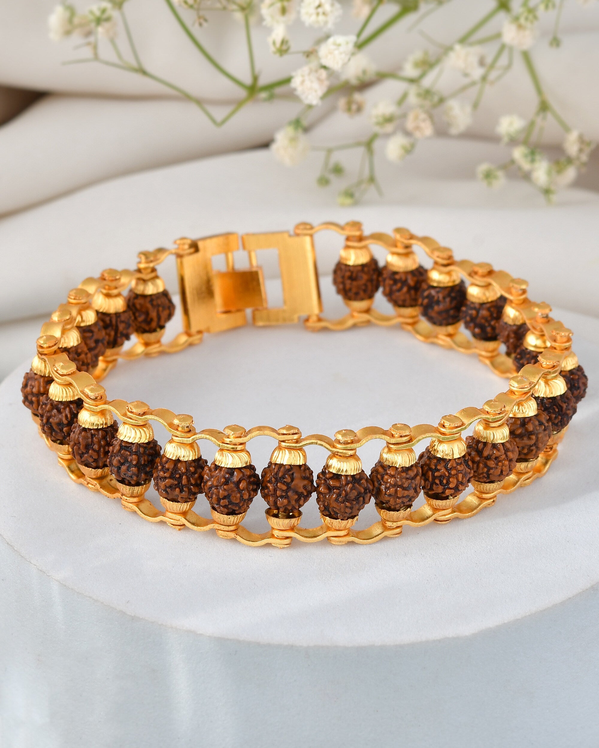 Jewels Nest Elegant Gold-Polished Rudraksha Bracelet