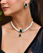 Jewels Nest Kundan Inspired Pearl and Green Stone Bridal Necklace
