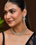 Jewels Nest Gold-Toned Green & White Kundan-Style Pearl Choker Set
