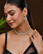 Jewels Nest Gold-Toned Green & White Kundan-Style Pearl Choker Set