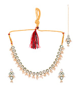 Jewels Nest Gold-Toned Green & White Kundan-Style Pearl Choker Set