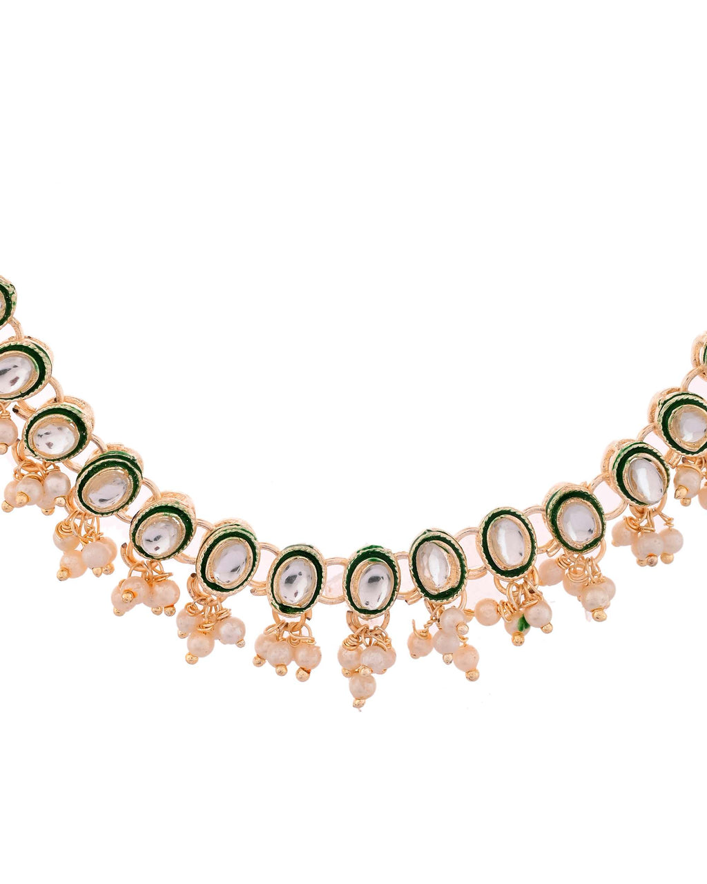 Jewels Nest Gold-Toned Green & White Kundan-Style Pearl Choker Set