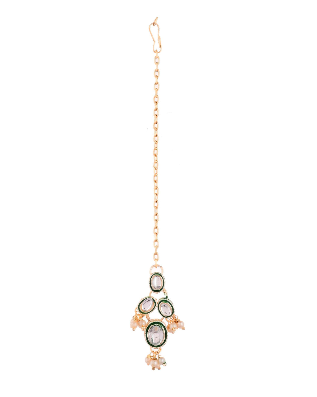 Jewels Nest Gold-Toned Green & White Kundan-Style Pearl Choker Set