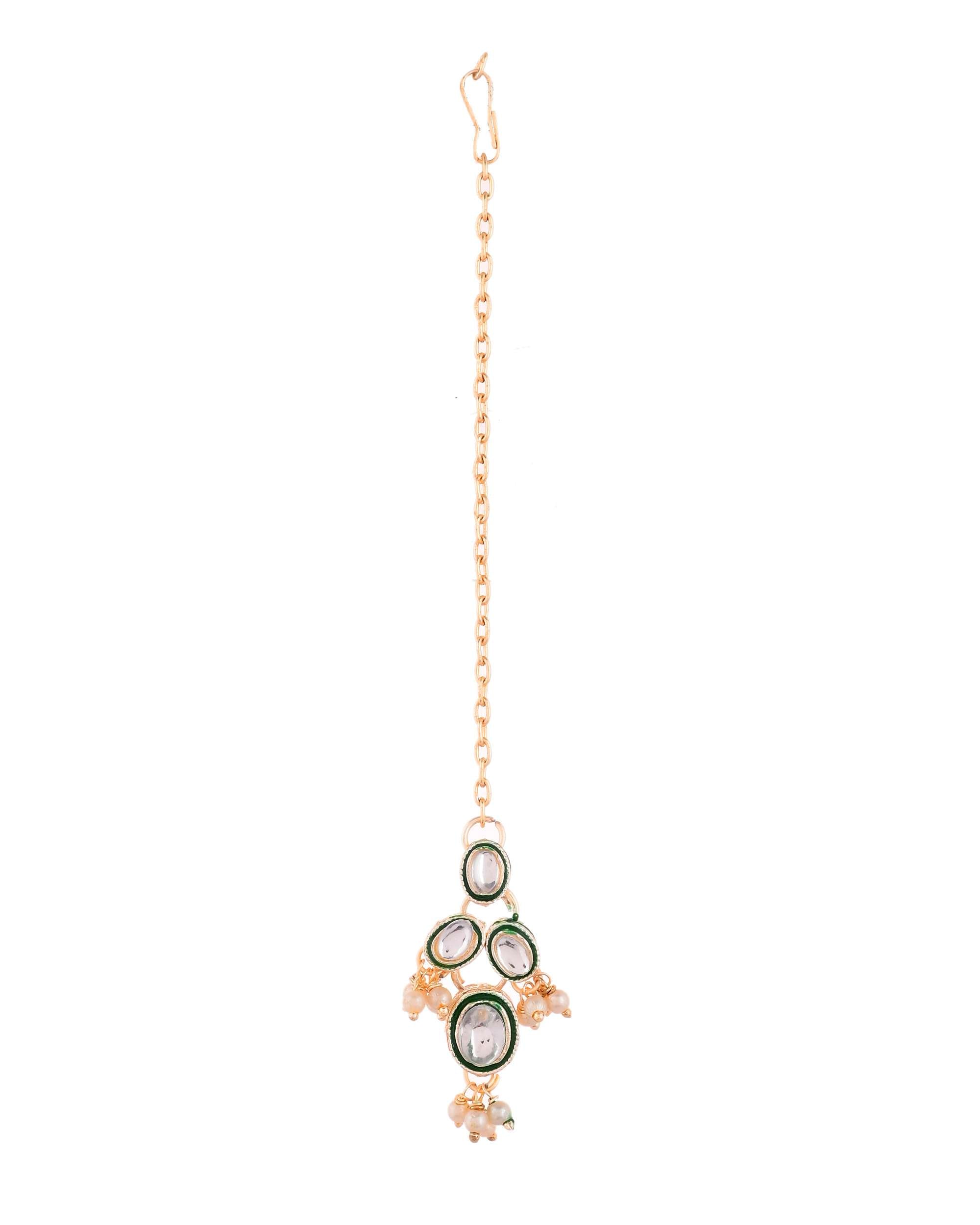 Jewels Nest Gold-Toned Green & White Kundan-Style Pearl Choker Set