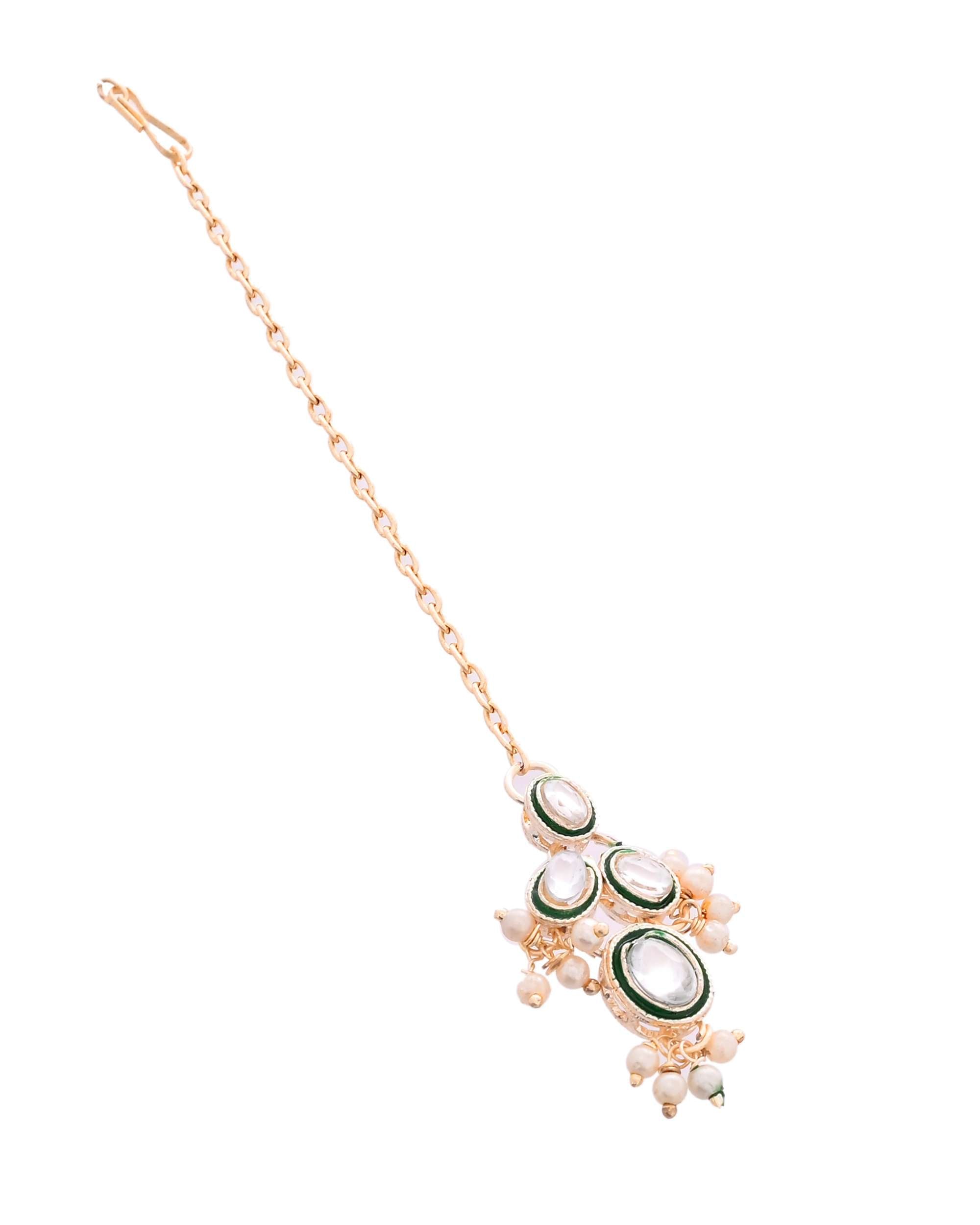 Jewels Nest Gold-Toned Green & White Kundan-Style Pearl Choker Set