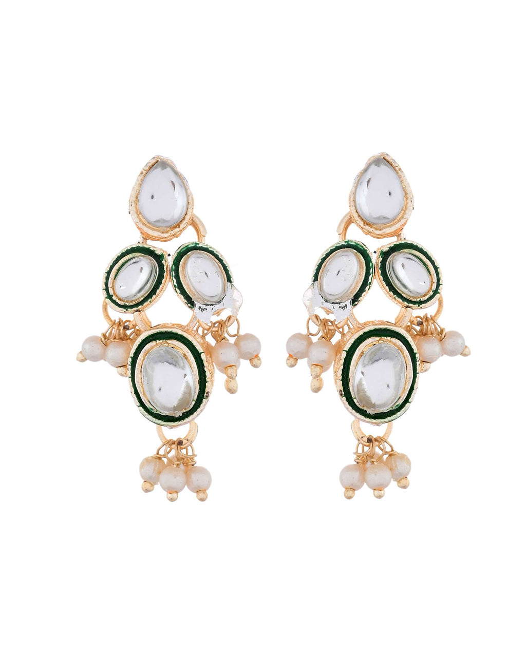 Jewels Nest Gold-Toned Green & White Kundan-Style Pearl Choker Set