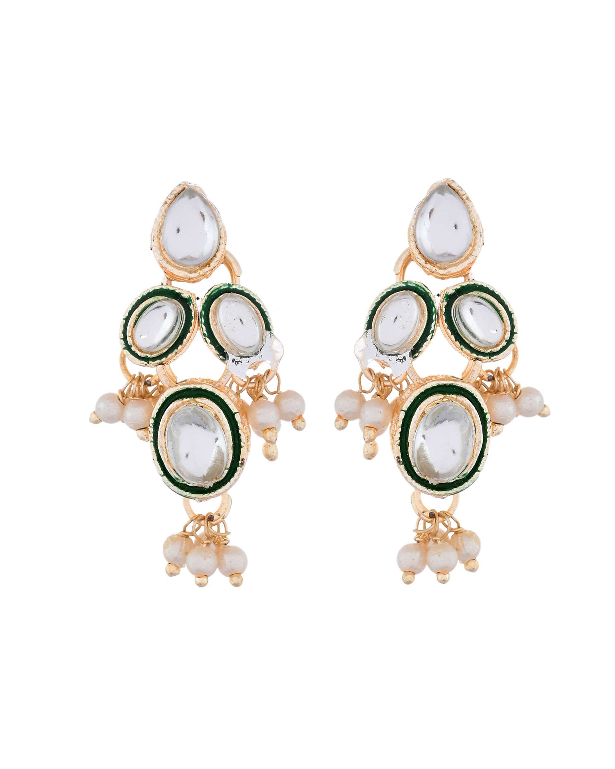 Jewels Nest Gold-Toned Green & White Kundan-Style Pearl Choker Set
