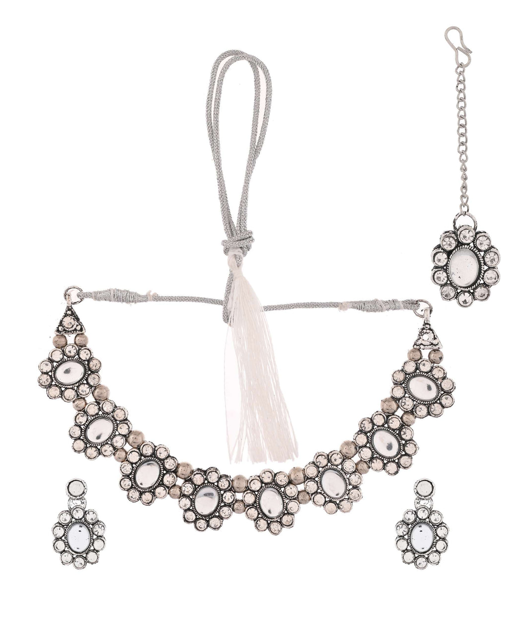 Jewels Nest Handcrafted Oxidized Mirror Choker Jewellery Set