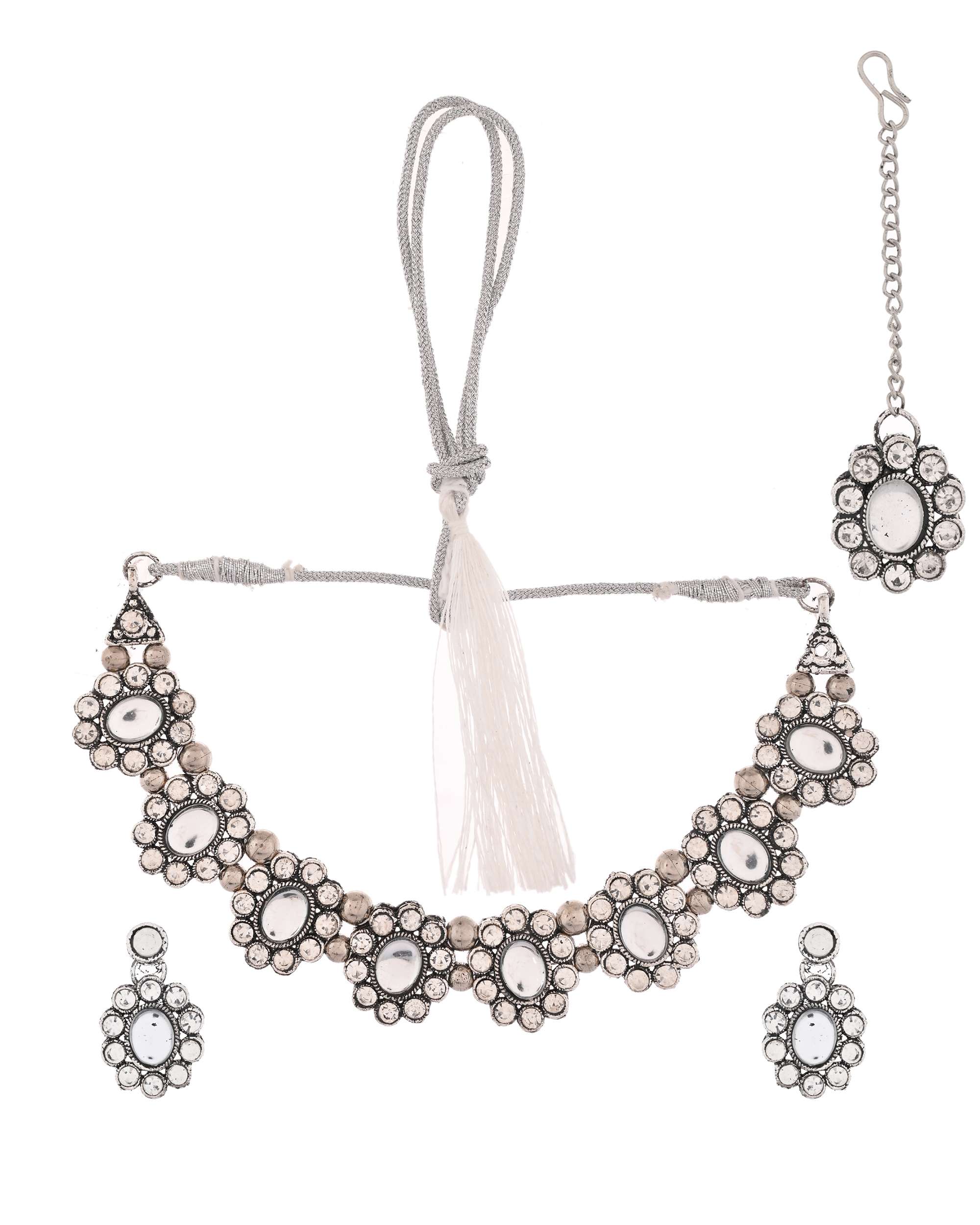 Jewels Nest Handcrafted Oxidized Mirror Choker Jewellery Set