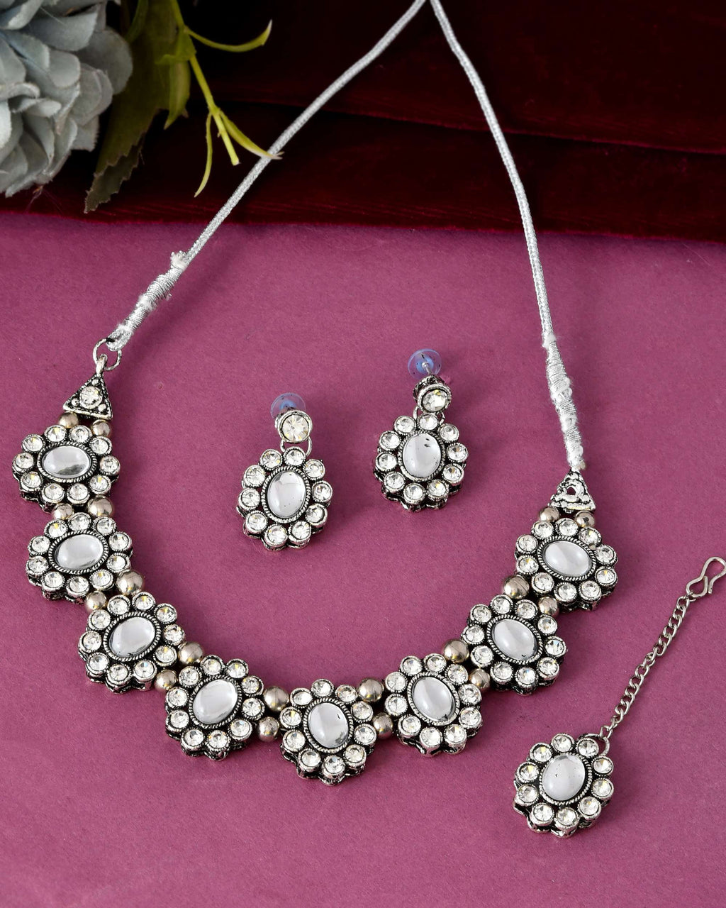 Jewels Nest Handcrafted Oxidized Mirror Choker Jewellery Set