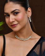 Jewels Nest Gold-Plated White Beaded & Stone-Studded Adjustable Choker Necklace