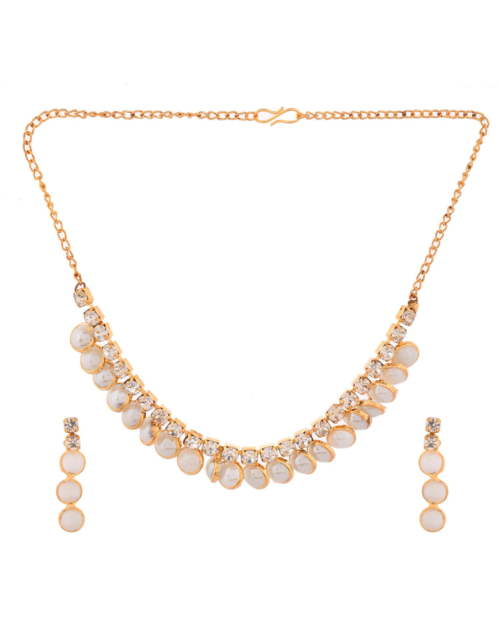 Jewels Nest Gold-Plated White Beaded & Stone-Studded Adjustable Choker Necklace