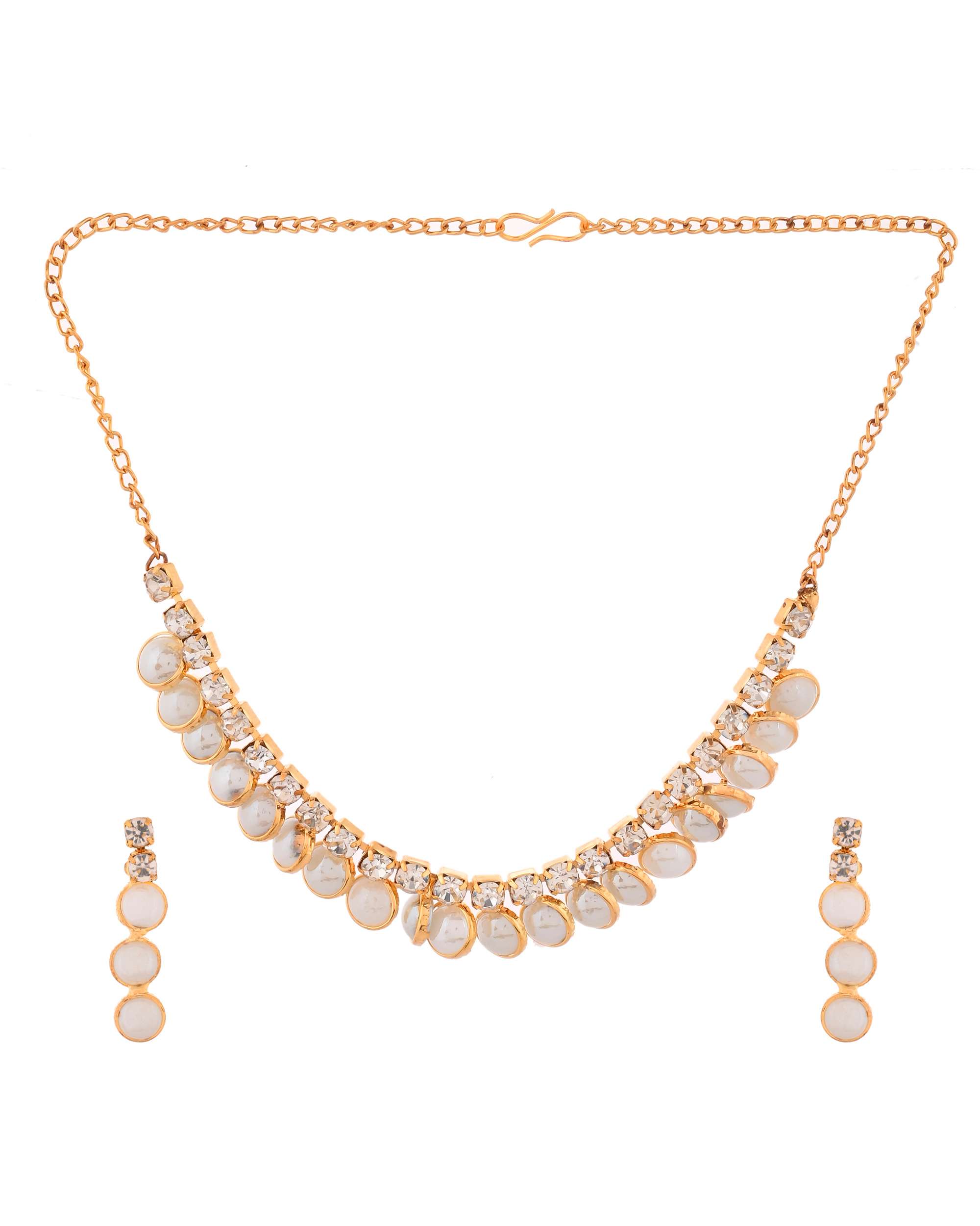 Jewels Nest Gold-Plated White Beaded & Stone-Studded Adjustable Choker Necklace