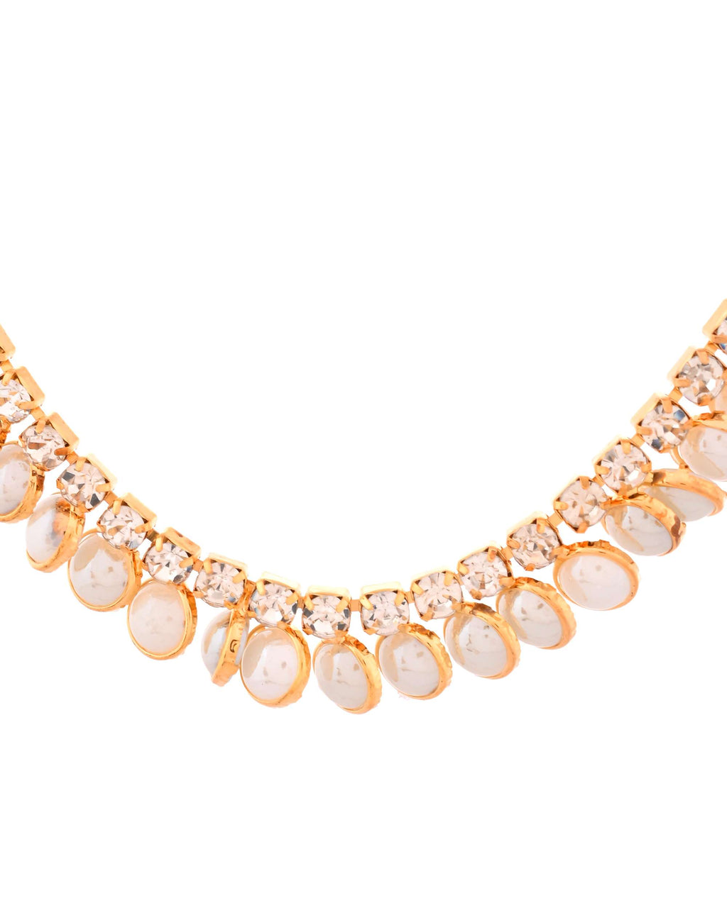 Jewels Nest Gold-Plated White Beaded & Stone-Studded Adjustable Choker Necklace