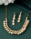 Jewels Nest Gold-Plated White Beaded & Stone-Studded Adjustable Choker Necklace