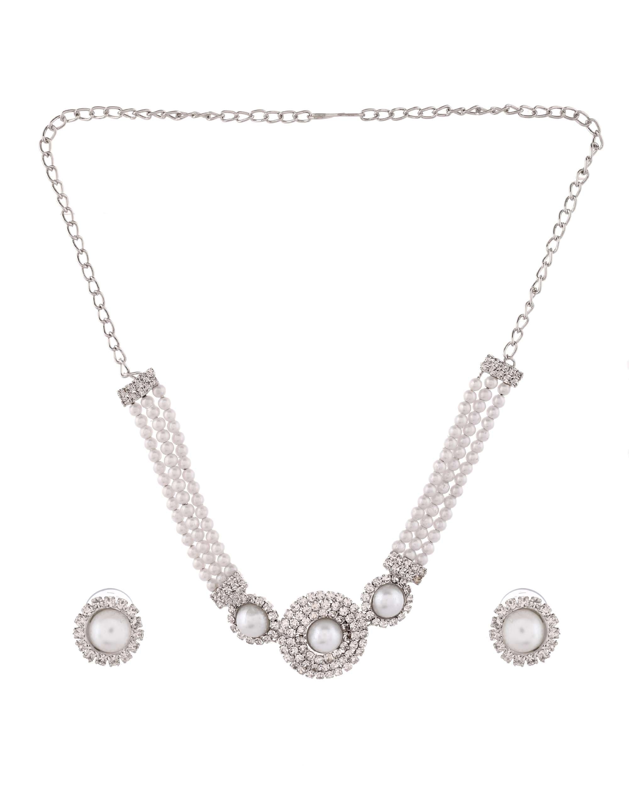 Jewels Nest Elegant White Bead & AD-Studded Traditional Choker for Women