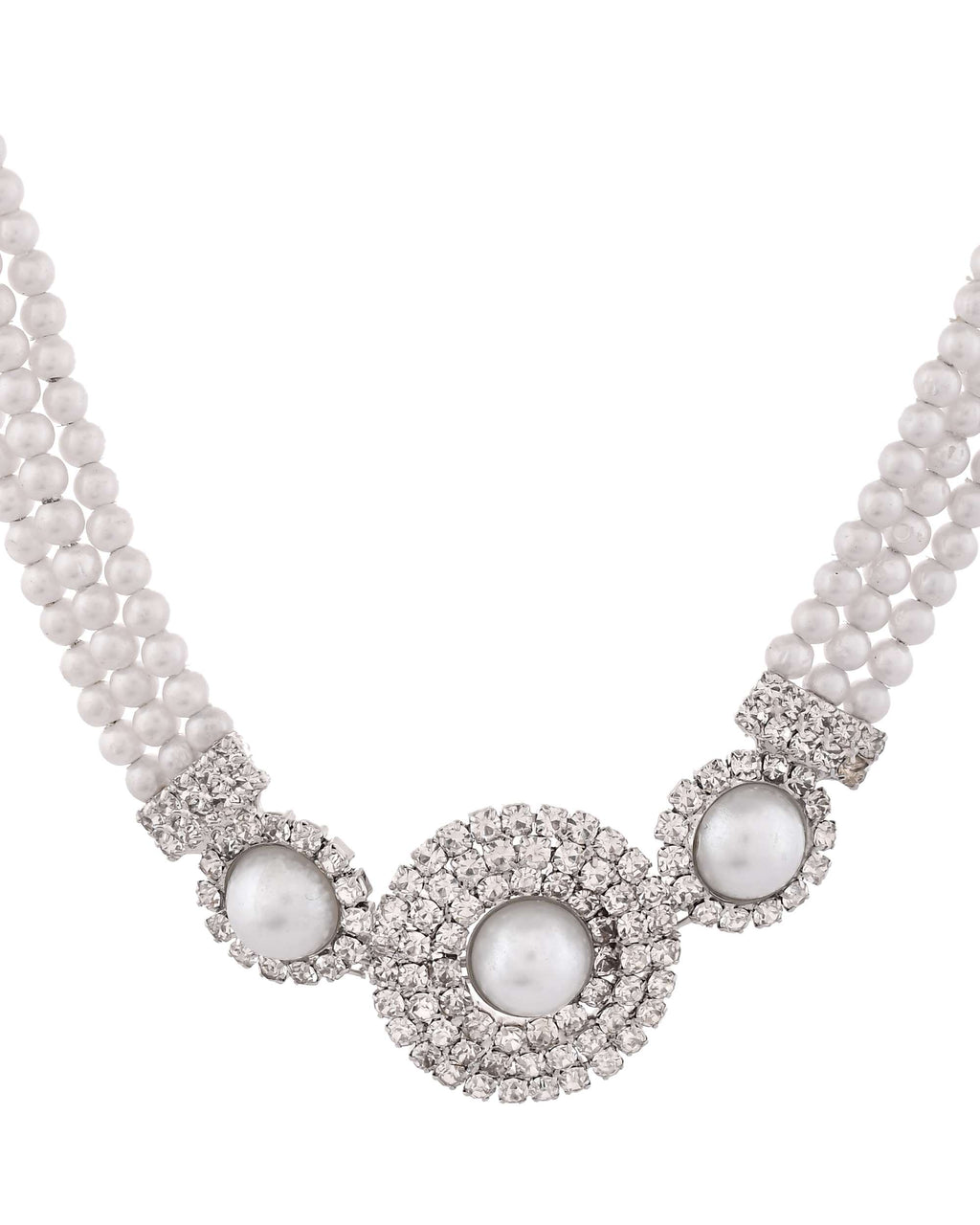 Jewels Nest Elegant White Bead & AD-Studded Traditional Choker for Women