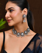 Jewels Nest Boho Inspired Adjustable Necklace with Dome Jhumkas