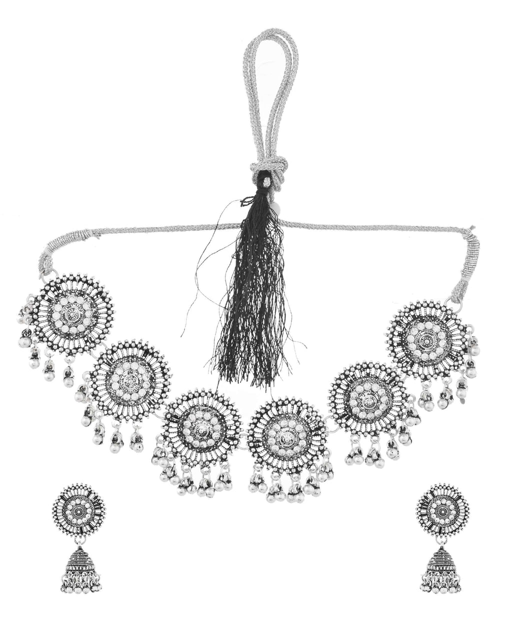 Jewels Nest Boho Inspired Adjustable Necklace with Dome Jhumkas