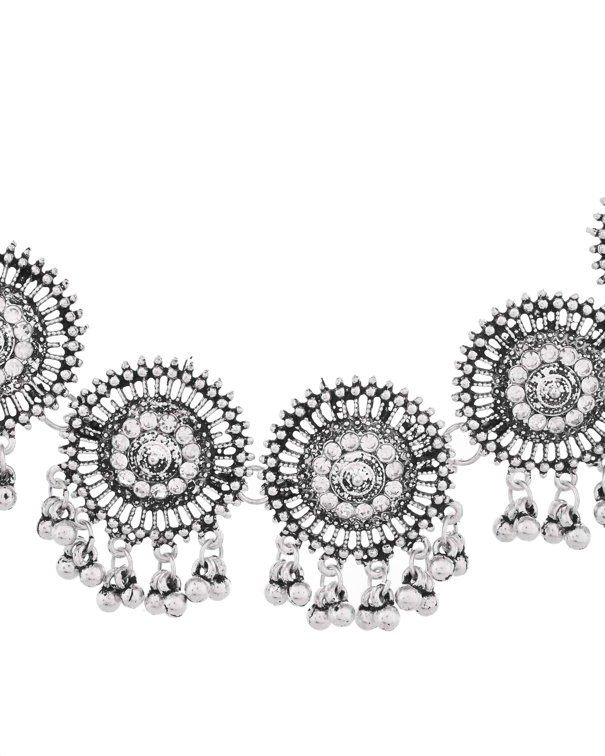 Jewels Nest Boho Inspired Adjustable Necklace with Dome Jhumkas