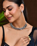 Jewels Nest Oxidised Silver-Plated Leaf Motif Necklace Set with Stud Earrings